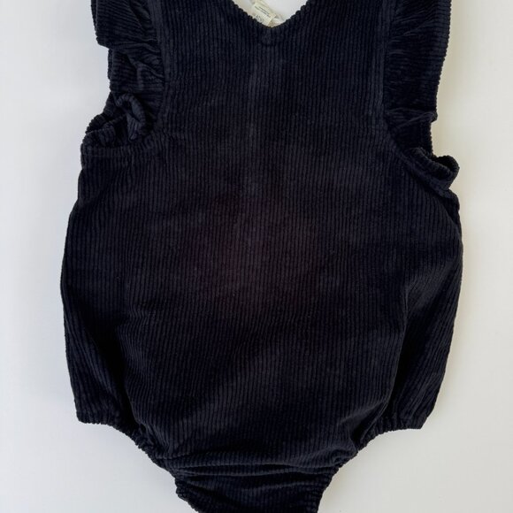 Kate Quinn Corduroy Ruffle Bubble Romper | Button Front & Snaps | Blac | 18–24M - Picture 7 of 7